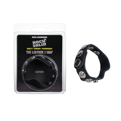 ROCK SOLID - ADJUSTABLE LEATHER 5-SNAP COCK RING BLACK