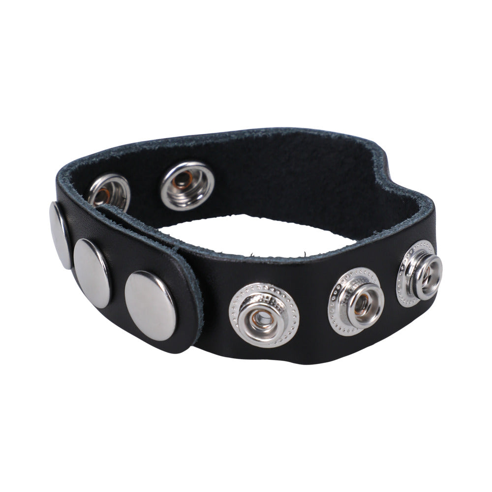 ROCK SOLID - ADJUSTABLE LEATHER 5-SNAP COCK RING BLACK