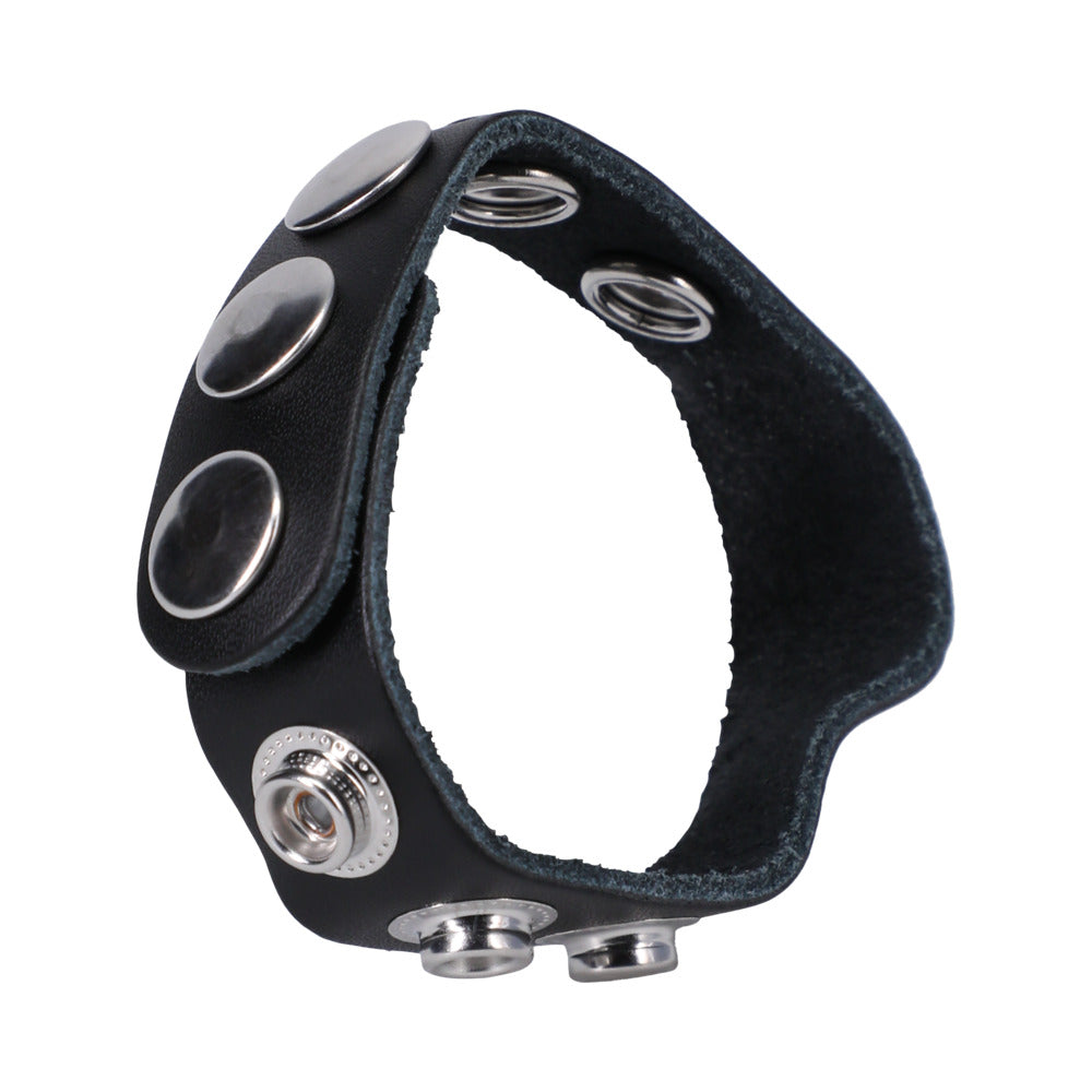ROCK SOLID - ADJUSTABLE LEATHER 5-SNAP COCK RING BLACK