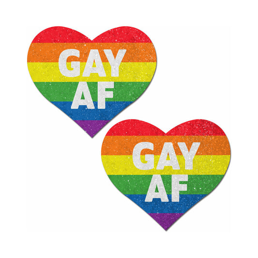 PASTEASE - GLITTER 'GAY AF' HEART PASTIES RAINBOW