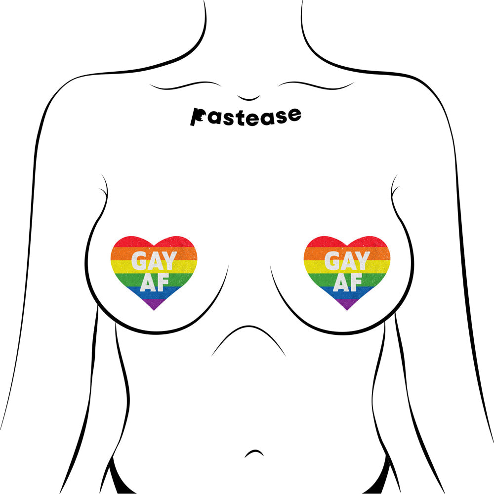 PASTEASE - GLITTER 'GAY AF' HEART PASTIES RAINBOW
