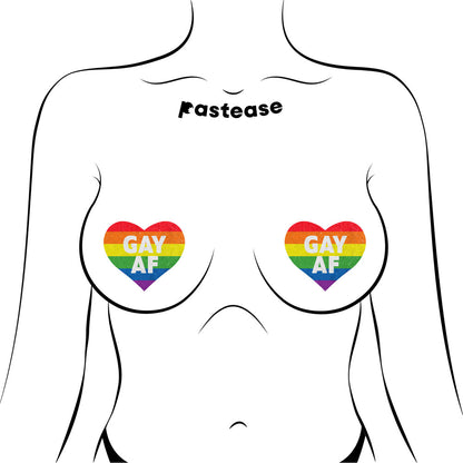 PASTEASE - GLITTER 'GAY AF' HEART PASTIES RAINBOW