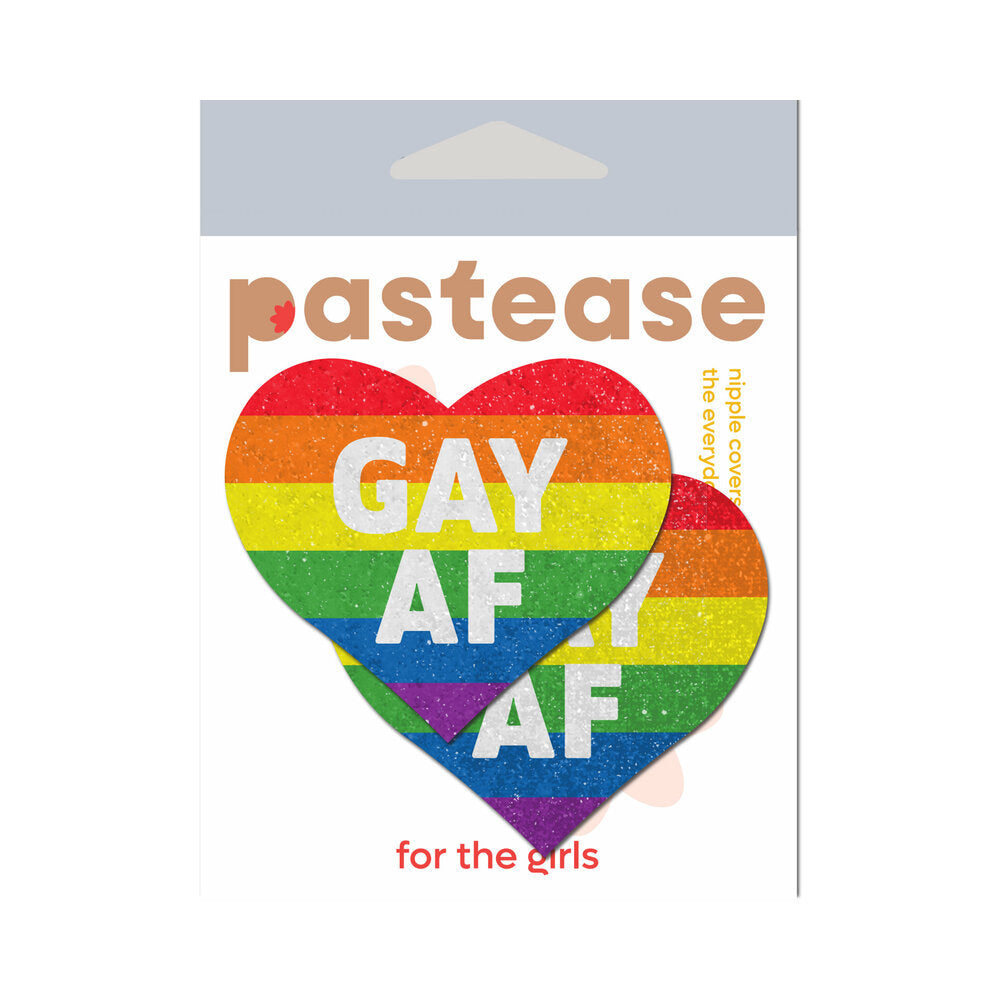 PASTEASE - GLITTER 'GAY AF' HEART PASTIES RAINBOW