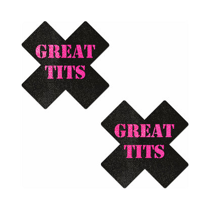 PASTEASE - 'GREAT TITS' CROSSES PASTIES BLACK/PINK