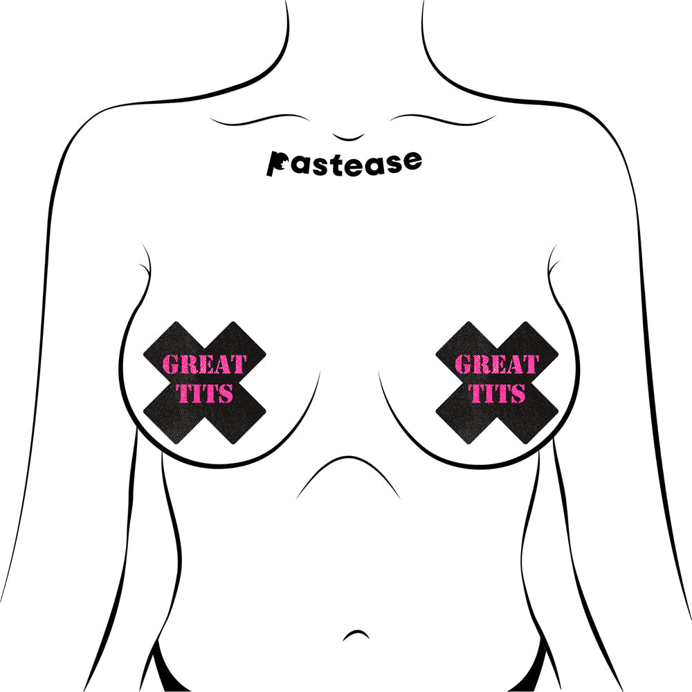 PASTEASE - 'GREAT TITS' CROSSES PASTIES BLACK/PINK