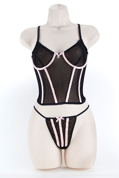 EXPOSED - CORSET & G, DOT MESH BLACK