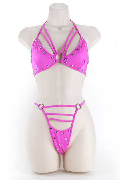 EXPOSED - PAK-212 BRA & THONG CIRE L/ XL PINK