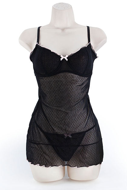 EXPOSED - CHEMISE & G, DOT MESH BLACK L