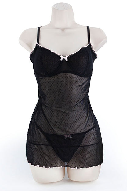 EXPOSED - CHEMISE & G, DOT MESH BLACK L