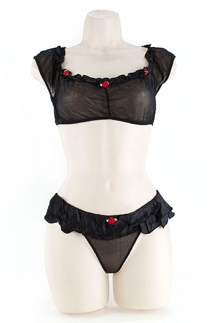 CROP TOP SET, ROSEBUDS BLACK 2XL