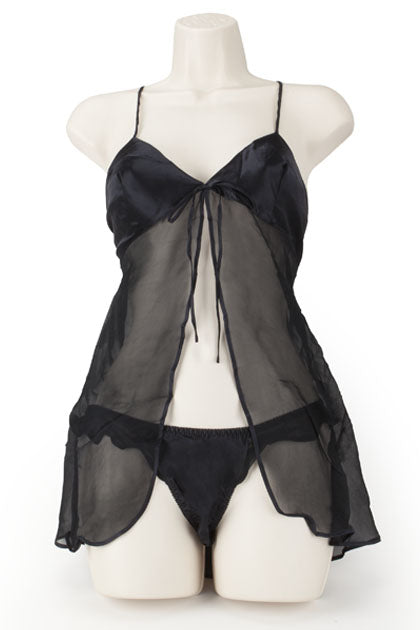 EXPOSED - BABY DOLL & THONG NEGRO L