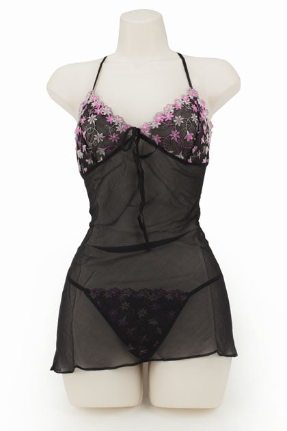 EXPOSED - CHEMISE SET-DAISY LACE BLACK