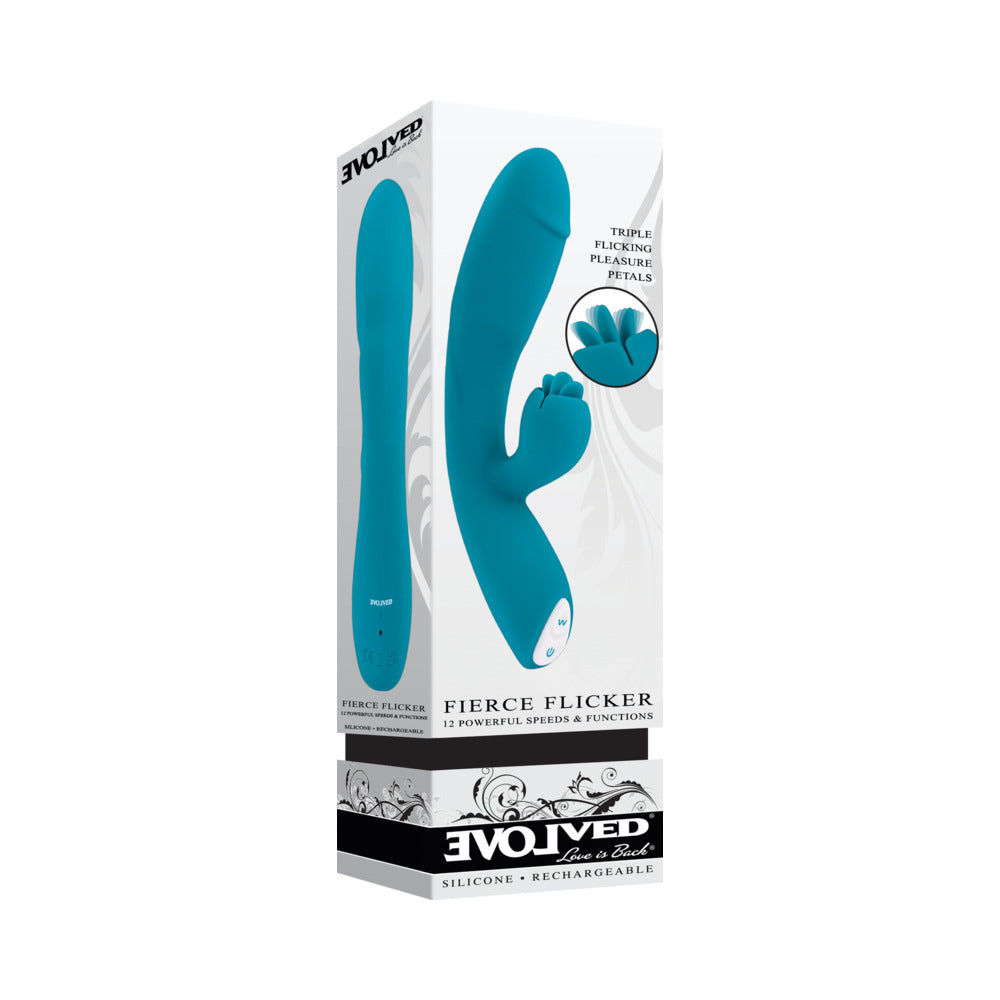 EVOLVED - FIERCE FLICKER VIBRADOR DE ESTIMULAÇÃO DUPLA RECARREGÁVEL EM SILICONE AZUL-PETRÓLEO