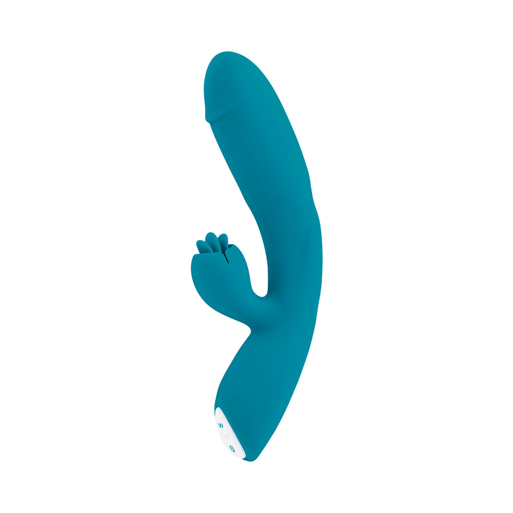 EVOLVED - FIERCE FLICKER VIBRADOR DE ESTIMULAÇÃO DUPLA RECARREGÁVEL EM SILICONE AZUL-PETRÓLEO