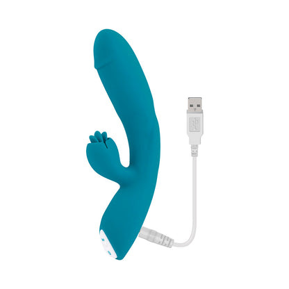 EVOLVED - FIERCE FLICKER VIBRADOR DE ESTIMULAÇÃO DUPLA RECARREGÁVEL EM SILICONE AZUL-PETRÓLEO