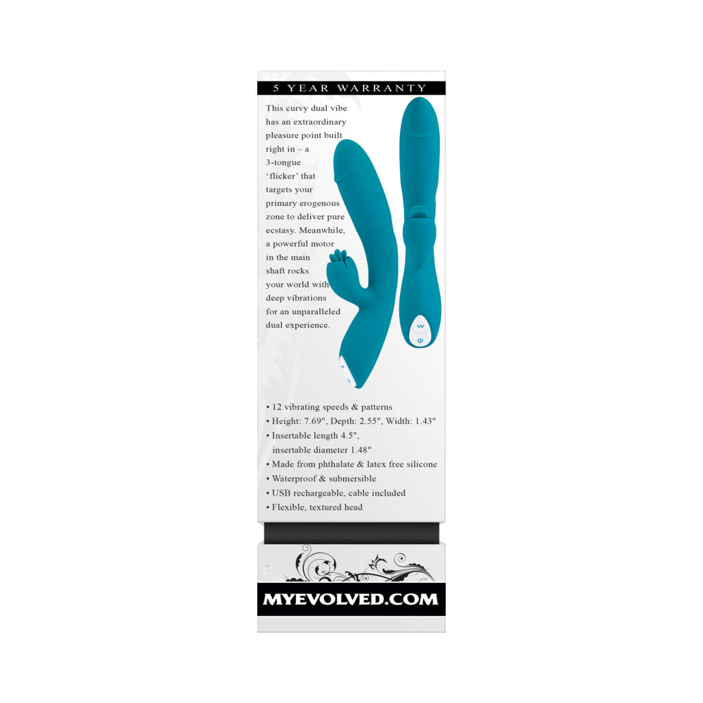 EVOLVED - FIERCE FLICKER VIBRADOR DE ESTIMULAÇÃO DUPLA RECARREGÁVEL EM SILICONE AZUL-PETRÓLEO