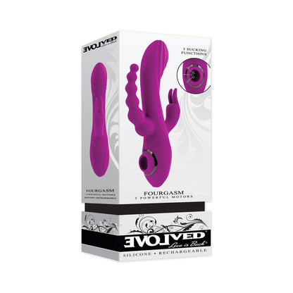 EVOLVED - FOURGASM RECHARGEABLE TRIPLE STIM VIBE WITH SUCTION SILICONE PURPLE