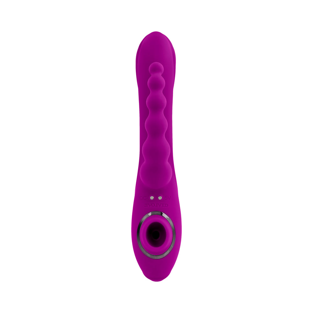 EVOLVED - FOURGASM RECHARGEABLE TRIPLE STIM VIBE WITH SUCTION SILICONE PURPLE