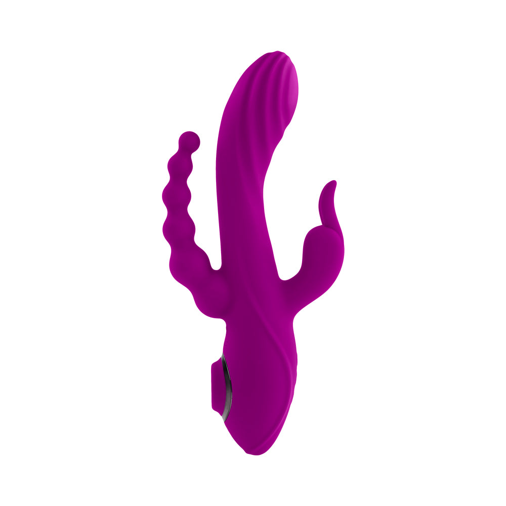 EVOLVED - FOURGASM RECHARGEABLE TRIPLE STIM VIBE WITH SUCTION SILICONE PURPLE