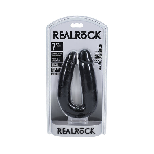 SHOTS - REALROCK 7 IN. U-SHAPED DOUBLE DILDO BLACK