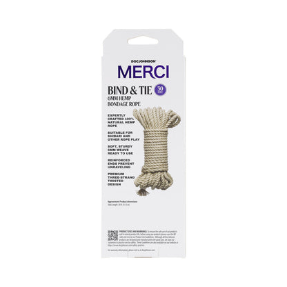 DOC JOHNSON - MERCI BIND & TIE 6MM HEMP BONDAGE ROPE 30' NATURAL