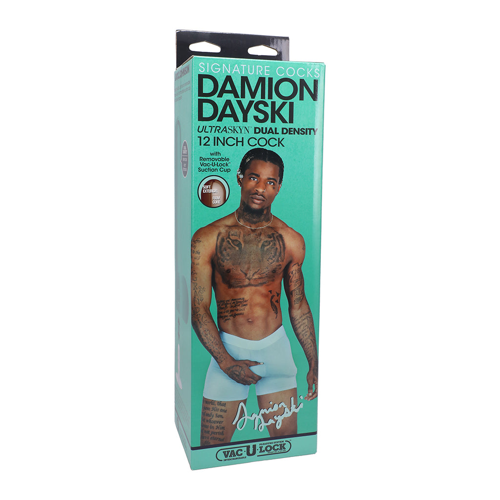 DOC JOHNSON - SIGNATURE COCKS DAMION DAYSKI ULTRASKYN DILDO WITH REMOVABLE VAC-U-LOCK SUCTION CUP 12IN CHOCOLATE
