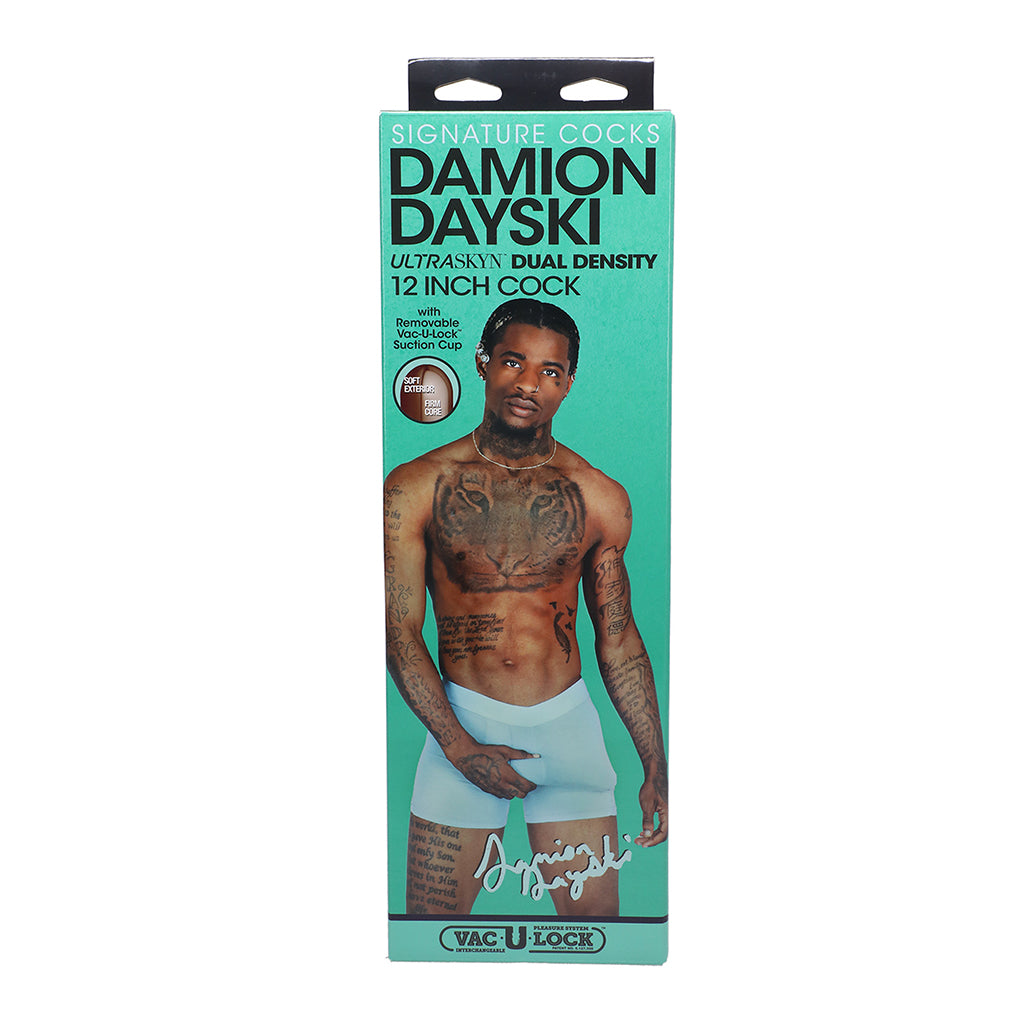 DOC JOHNSON - SIGNATURE COCKS DAMION DAYSKI ULTRASKYN DILDO WITH REMOVABLE VAC-U-LOCK SUCTION CUP 12IN CHOCOLATE