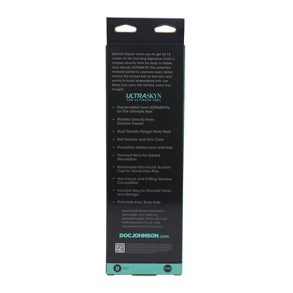 DOC JOHNSON - SIGNATURE COCKS DAMION DAYSKI ULTRASKYN DILDO WITH REMOVABLE VAC-U-LOCK SUCTION CUP 12IN CHOCOLATE