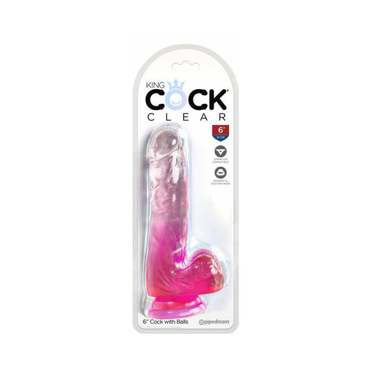 PIPEDREAM - KING COCK CLEAR WITH BALLS 6IN PINK
