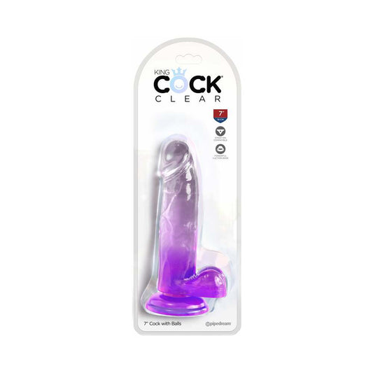 PIPEDREAM - KING COCK CLEAR WITH BALLS 7IN PURPLE