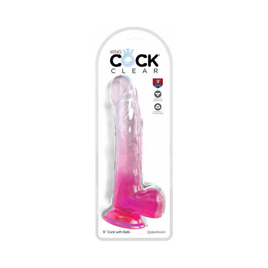 PIPEDREAM - KING COCK CLEAR WITH BALLS 9IN PINK