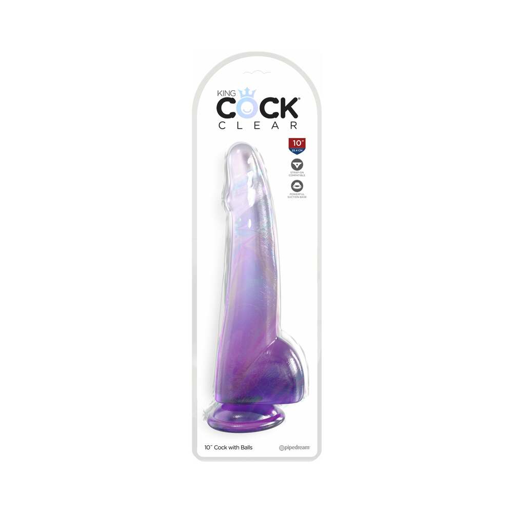 PIPEDREAM - KING COCK CLEAR WITH BALLS 10IN PURPLE