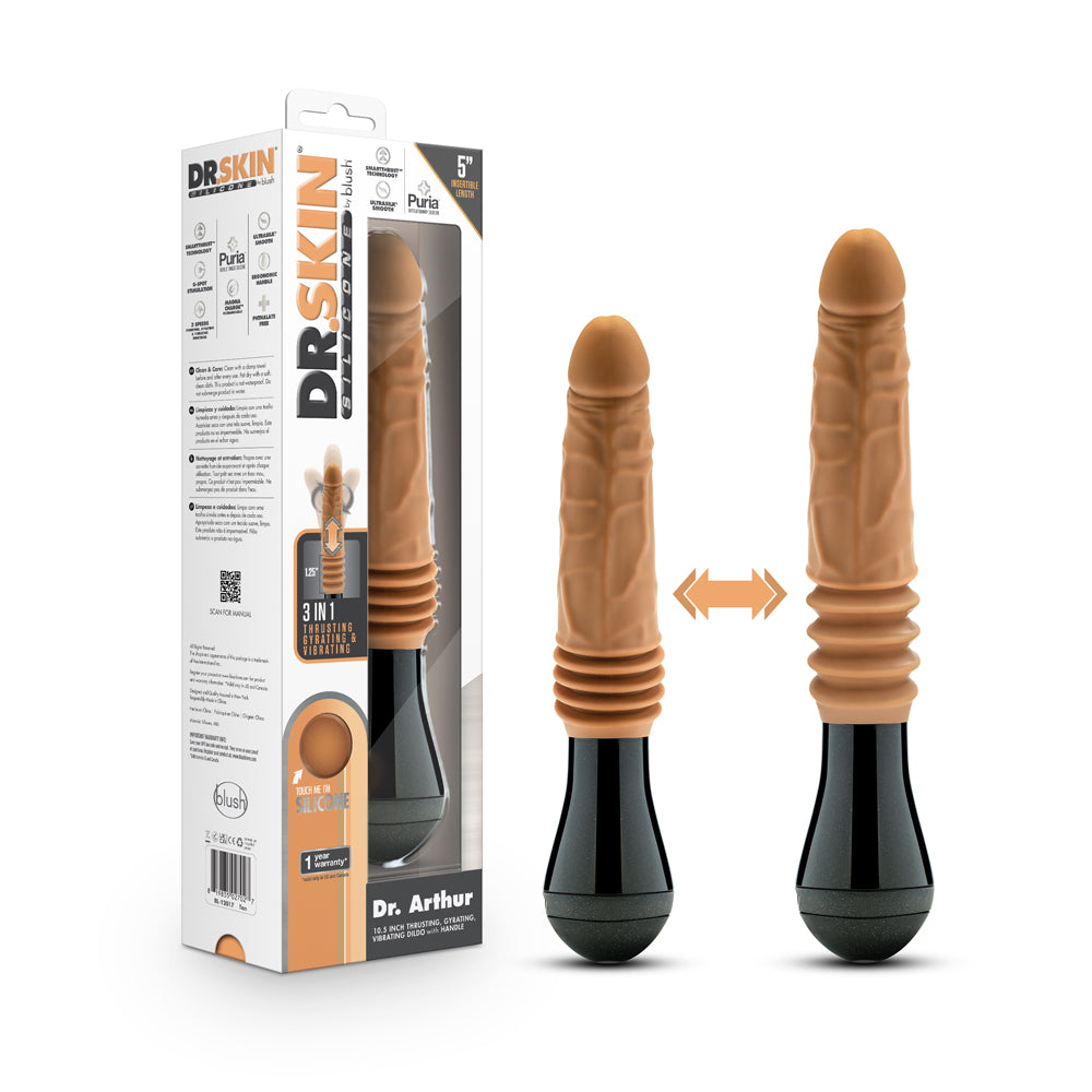 BLUSH - DR. SKIN SILICONE DR. ARTHUR DILDO TAN COM MOVIMENTOS DE IMPULSO, ROTAÇÃO E VIBRAÇÃO
