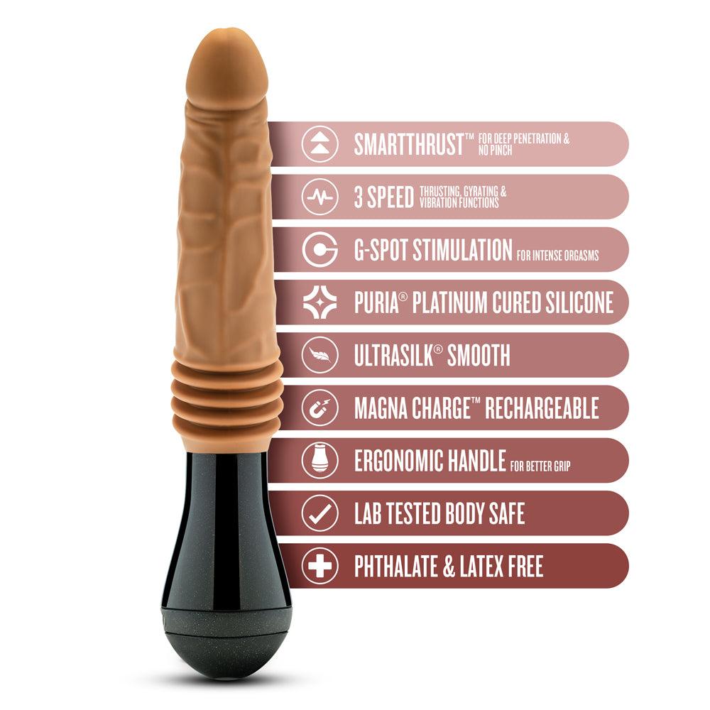BLUSH - DR. SKIN SILICONE DR. ARTHUR DILDO TAN COM MOVIMENTOS DE IMPULSO, ROTAÇÃO E VIBRAÇÃO