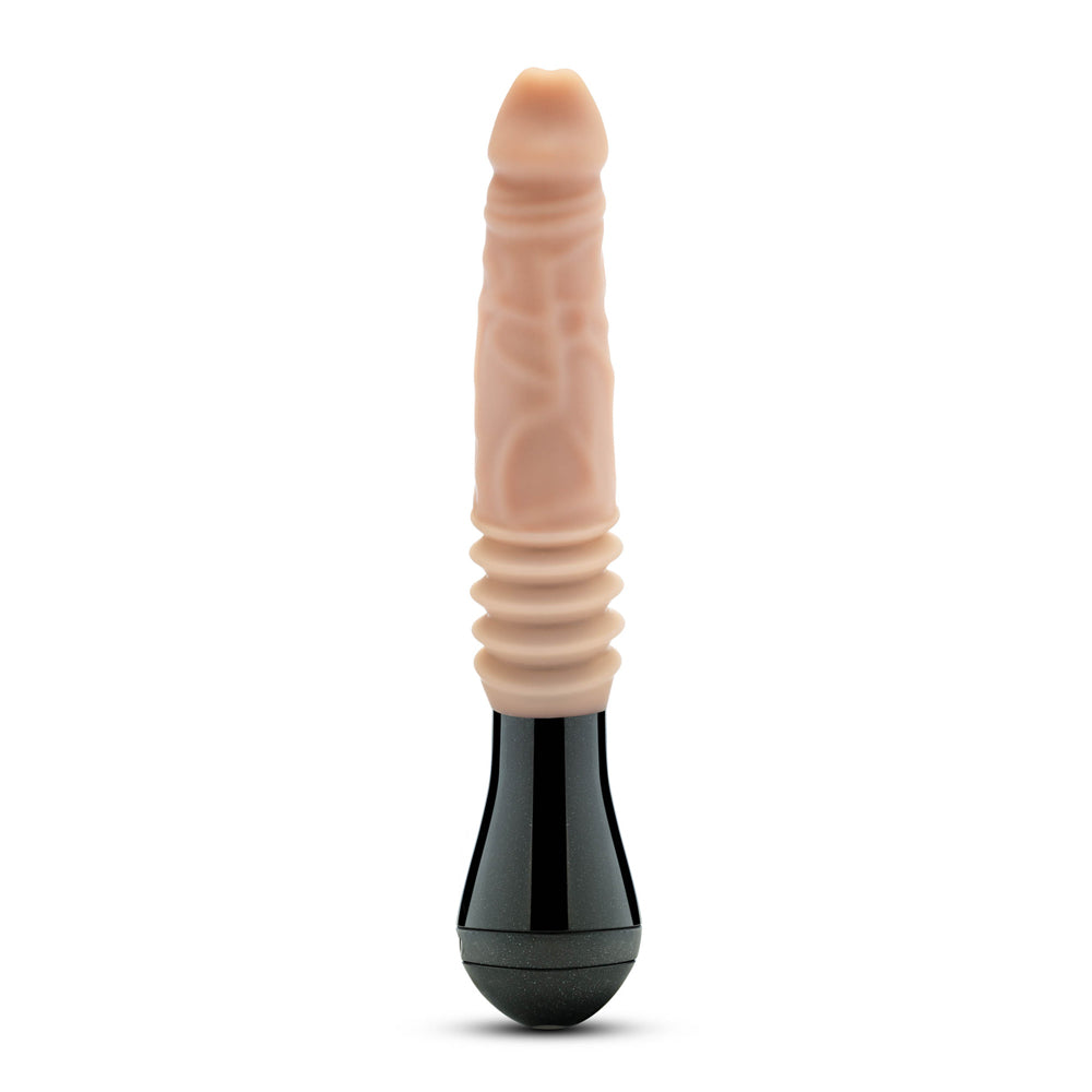BLUSH - DR. SKIN SILICONE DR. KNIGHT 10.5 IN. THRUSTING, GYRATING & VIBRATING DILDO WITH HANDLE BEIGE