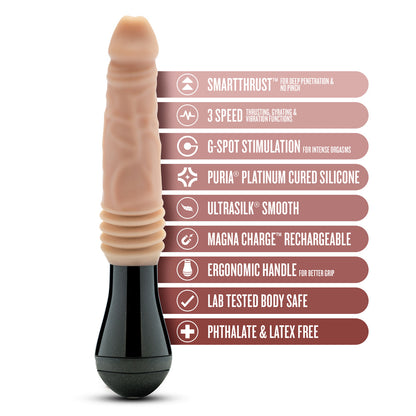 BLUSH - DR. SKIN SILICONE DR. KNIGHT 10.5 IN. THRUSTING, GYRATING & VIBRATING DILDO WITH HANDLE BEIGE