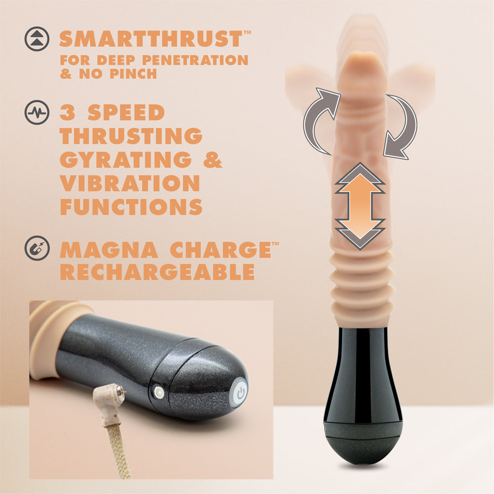 BLUSH - DR. SKIN SILICONE DR. KNIGHT 10.5 IN. THRUSTING, GYRATING & VIBRATING DILDO WITH HANDLE BEIGE