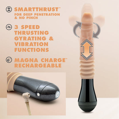 BLUSH - DR. SKIN SILICONE DR. KNIGHT 10.5 IN. THRUSTING, GYRATING & VIBRATING DILDO WITH HANDLE BEIGE