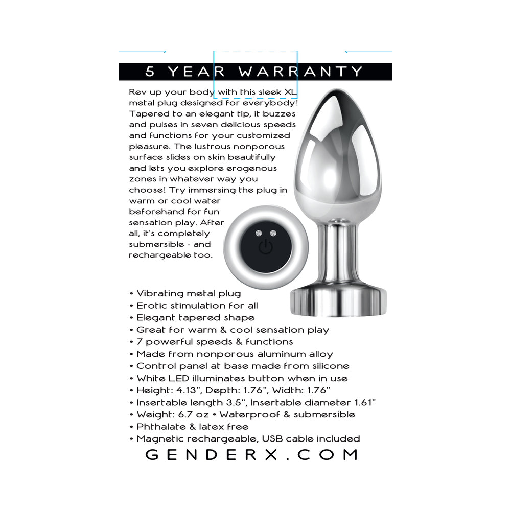GENDER X - ROCKIN' METAL PLUG XL RECHARGEABLE VIBRATING ANAL PLUG ALUMINUM SILVER