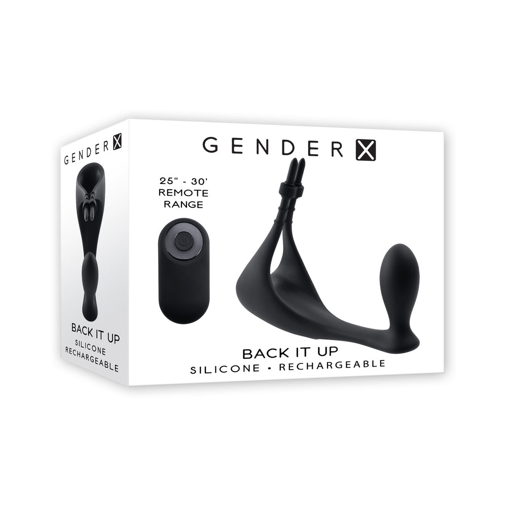 GENDER X - BACK IT UP RECHARGEABLE LASSO C-RING AND PLUG WITH REMOTE SILICONE BLACK