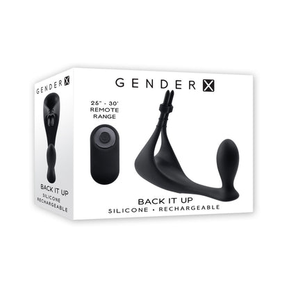 GENDER X - BACK IT UP RECHARGEABLE LASSO C-RING AND PLUG WITH REMOTE SILICONE BLACK