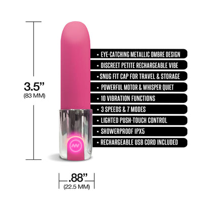 GLOBAL NOVELTIES - NIXIE SMOOCH RECHARGEABLE LIPSTICK BULLET VIBRATOR PINK OMBRE