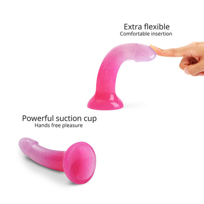 LOVELY PLANET - LOVE TO LOVE DILDOLLS SUNRISE 6 IN. SILICONE DILDO WITH MULTICOLOR STAR GLITTER PINK/PURPLE