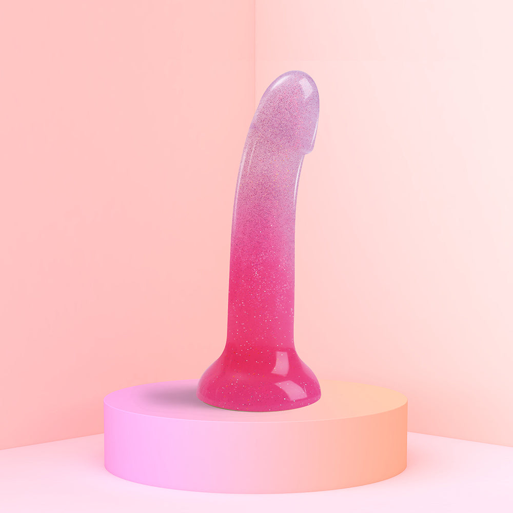 LOVELY PLANET - LOVE TO LOVE DILDOLLS SUNRISE 6 IN. SILICONE DILDO WITH MULTICOLOR STAR GLITTER PINK/PURPLE