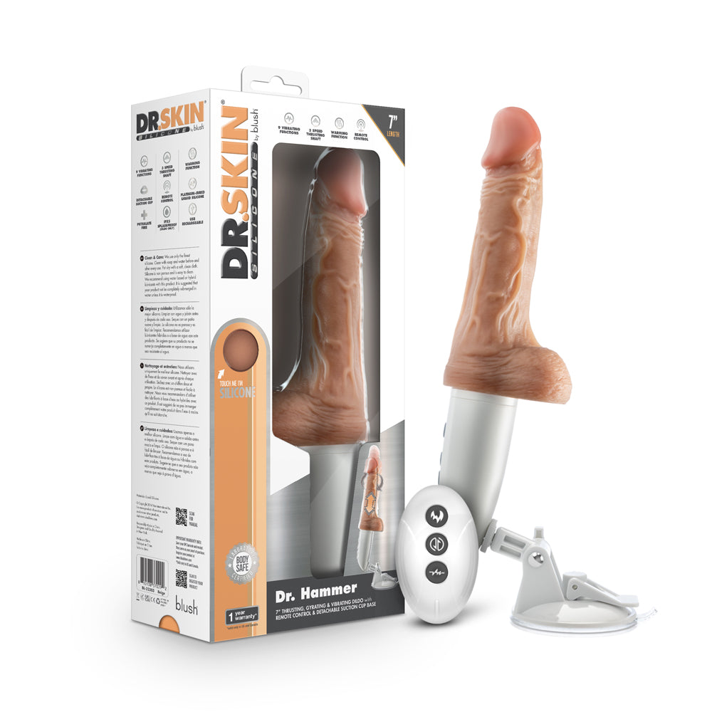 BLUSH - DR. SKIN SILICONE DR. HAMMER 7 IN. THRUSTING, GYRATING & VIBRATING DILDO BEIGE
