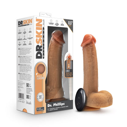BLUSH - DR. SKIN SILICONE DR. PHILLIPS 8.5 POL. DILDO COM MOVIMENTOS DE PENETRAÇÃO, ROTAÇÃO E VIBRAÇÃO COM CONTROLO REMOTO COR TAN