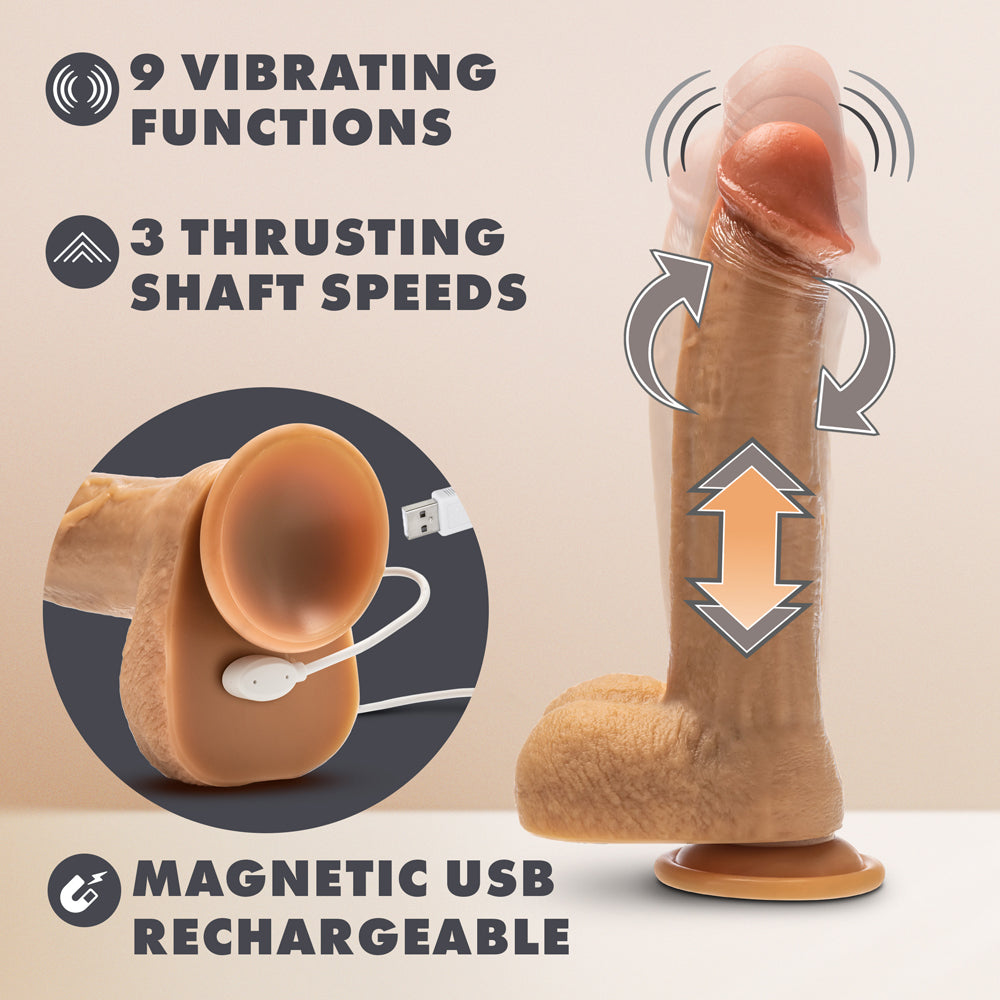 BLUSH - DR. SKIN SILICONE DR. PHILLIPS 8.5 POL. DILDO COM MOVIMENTOS DE PENETRAÇÃO, ROTAÇÃO E VIBRAÇÃO COM CONTROLO REMOTO COR TAN