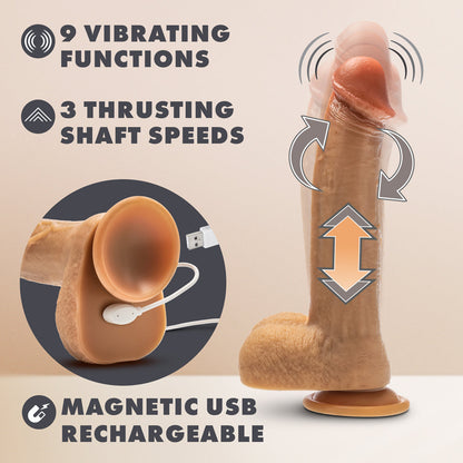 BLUSH - DR. SKIN SILICONE DR. PHILLIPS 8.5 POL. DILDO COM MOVIMENTOS DE PENETRAÇÃO, ROTAÇÃO E VIBRAÇÃO COM CONTROLO REMOTO COR TAN