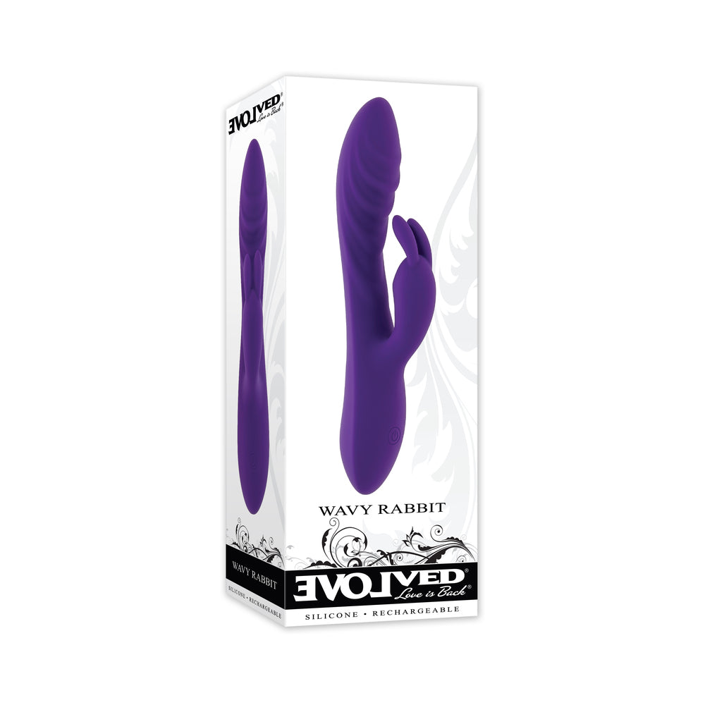 EVOLVED - WAVY RABBIT RECHARGEABLE DUAL STIMULATOR SILICONE PURPLE