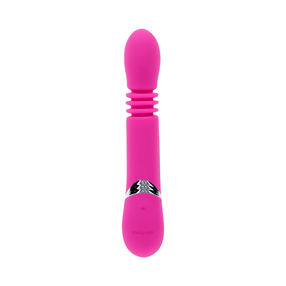 EVOLVED - PINK DRAGON RECHARGEABLE THRUSTING DUAL STIMULATOR SILICONE PINK